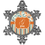 Orange Blue Swirls & Stripes Vintage Snowflake Ornament (Personalized)
