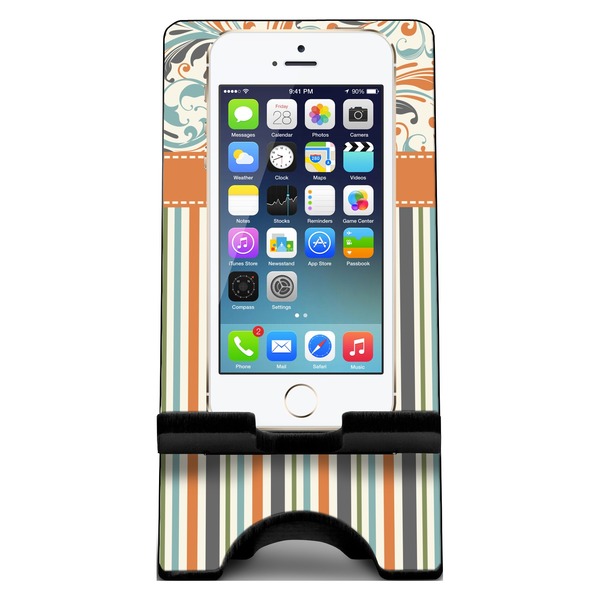 Orange Blue Swirls & Stripes Phone Stand w/ Phone