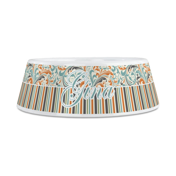 Orange Blue Swirls & Stripes Plastic Dog Bowls - Medium - FRONT