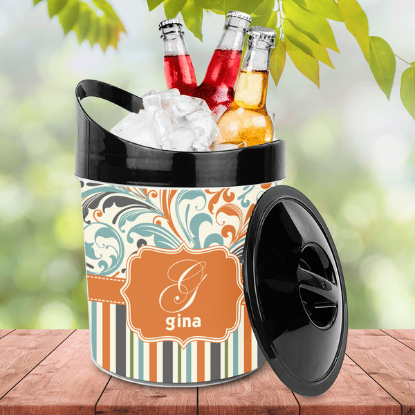Orange Blue Swirls & Stripes Plastic Ice Bucket - LIFESTYLE