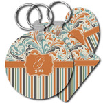 Orange Blue Swirls & Stripes Plastic Keychain (Personalized)