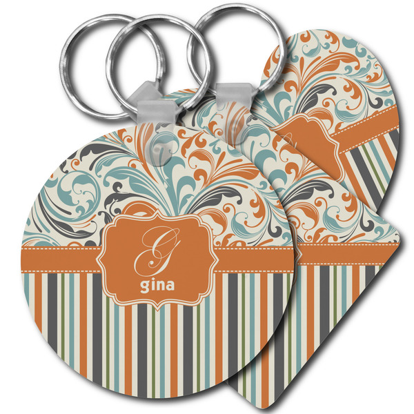 Custom Orange Blue Swirls & Stripes Plastic Keychain (Personalized)