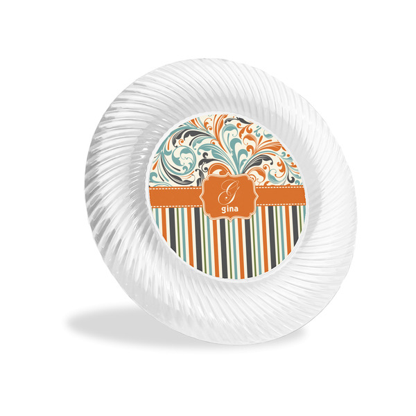 Custom Orange Blue Swirls & Stripes Plastic Party Appetizer & Dessert Plates - 6" (Personalized)