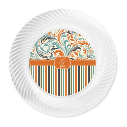 Orange Blue Swirls & Stripes Plastic Party Dinner Plates - 10" (Personalized)