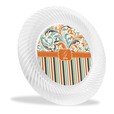 Orange Blue Swirls & Stripes Plastic Party Dinner Plates - 10" (Personalized)