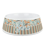 Orange Blue Swirls & Stripes Plastic Dog Bowl - Medium (Personalized)