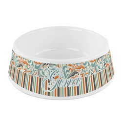 Orange Blue Swirls & Stripes Plastic Dog Bowl - Small (Personalized)