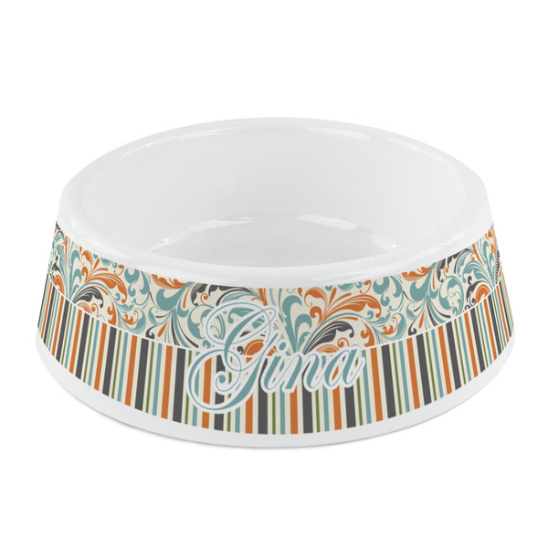 Custom Orange Blue Swirls & Stripes Plastic Dog Bowl - Small (Personalized)