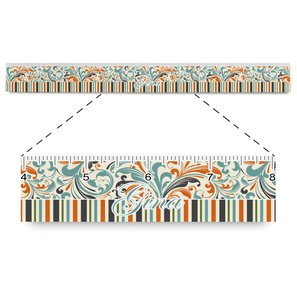 Custom Orange Blue Swirls & Stripes Plastic Ruler - 12" (Personalized)