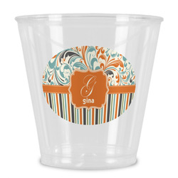Orange Blue Swirls & Stripes Plastic Shot Glass (Personalized)