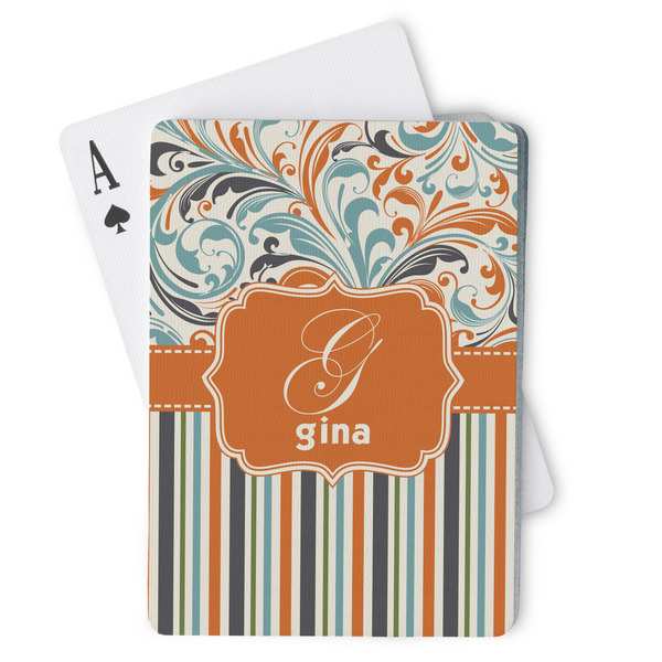 Custom Orange Blue Swirls & Stripes Playing Cards (Personalized)