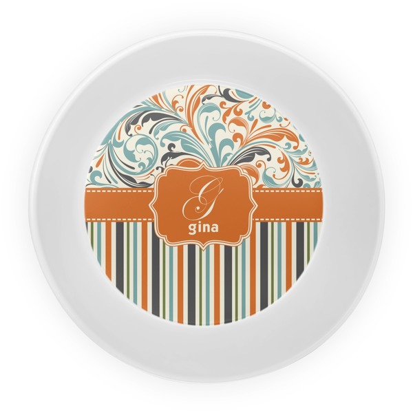 Orange Blue Swirls & Stripes Melamine Bowl - Center