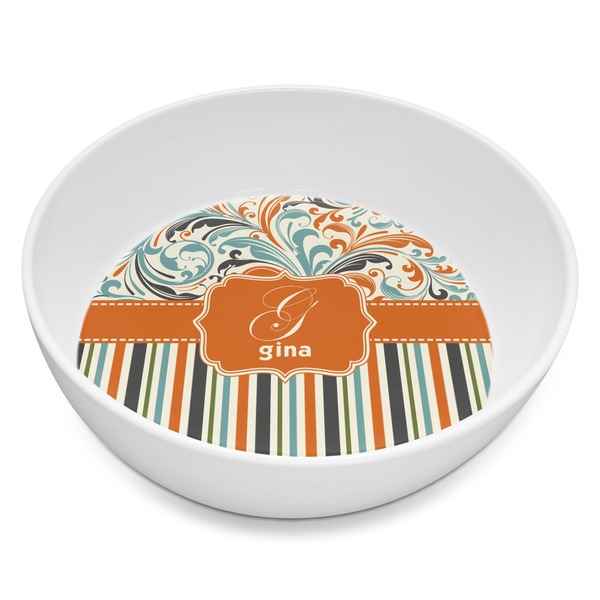 Custom Orange Blue Swirls & Stripes Melamine Bowl - 8 oz (Personalized)