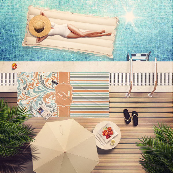 Orange Blue Swirls & Stripes Pool Towel Lifestyle