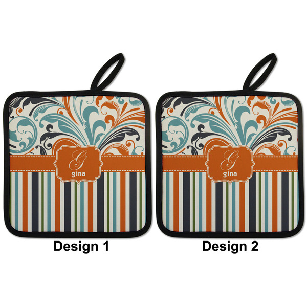 Orange Blue Swirls & Stripes Pot Holders - Set of 2 APPROVAL