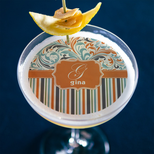 Orange Blue Swirls & Stripes Printed Drink Topper - Large - In Context