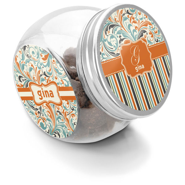 Custom Orange Blue Swirls & Stripes Puppy Treat Jar (Personalized)