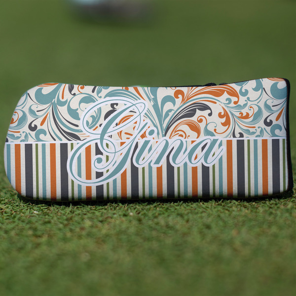 Custom Orange Blue Swirls & Stripes Blade Putter Cover (Personalized)
