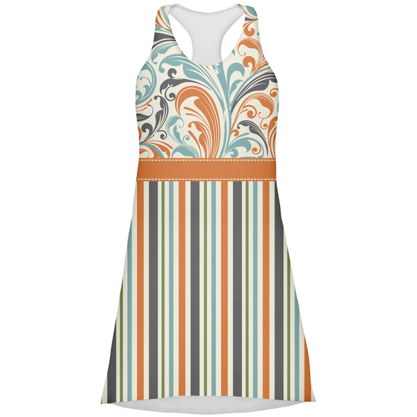 Custom Orange Blue Swirls & Stripes Racerback Dress - Medium