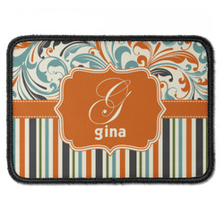 Orange Blue Swirls & Stripes Iron On Rectangle Patch w/ Name and Initial