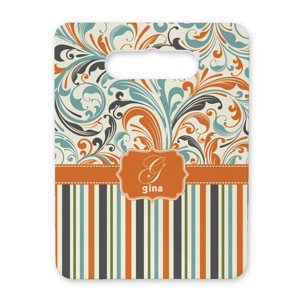 Custom Orange Blue Swirls & Stripes Rectangular Trivet with Handle (Personalized)