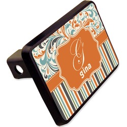 Orange Blue Swirls & Stripes Rectangular Trailer Hitch Cover - 2" (Personalized)