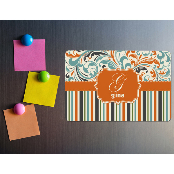 Orange Blue Swirls & Stripes Rectangular Fridge Magnet - LIFESTYLE
