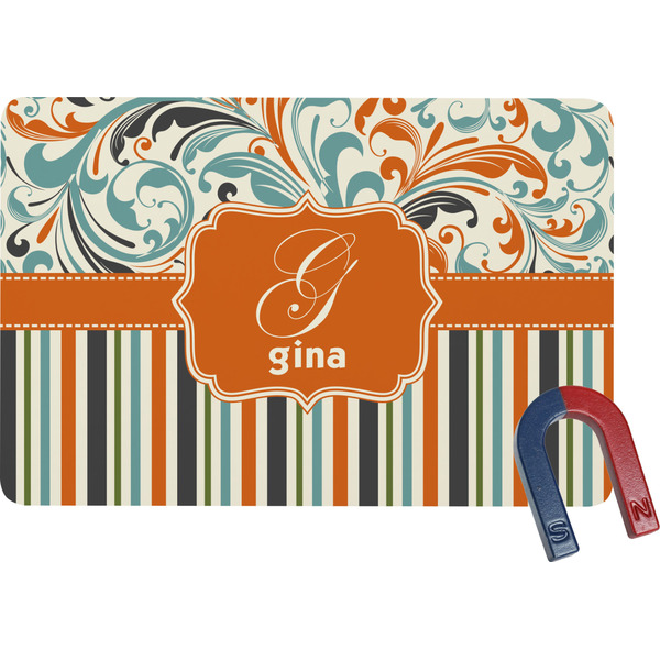 Custom Orange Blue Swirls & Stripes Rectangular Fridge Magnet (Personalized)