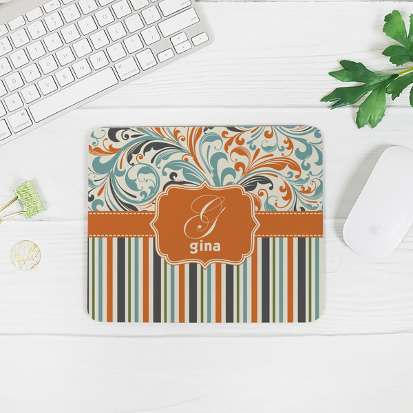 Orange Blue Swirls & Stripes Rectangular Mouse Pad - LIFESTYLE 2