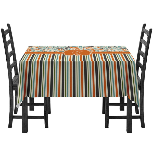 Custom Orange Blue Swirls & Stripes Tablecloth (Personalized)