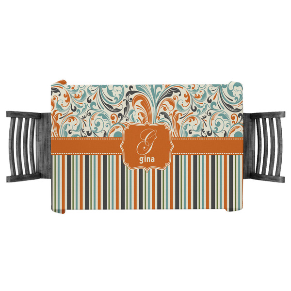 Custom Orange Blue Swirls & Stripes Tablecloth - 58"x58" (Personalized)