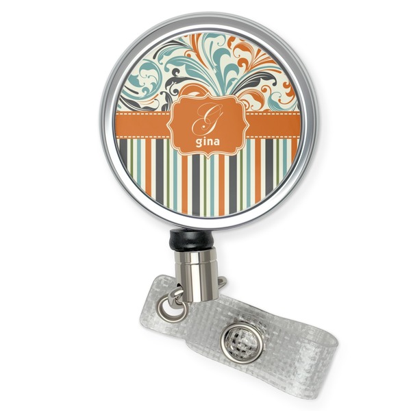 Custom Orange Blue Swirls & Stripes Retractable Badge Reel (Personalized)