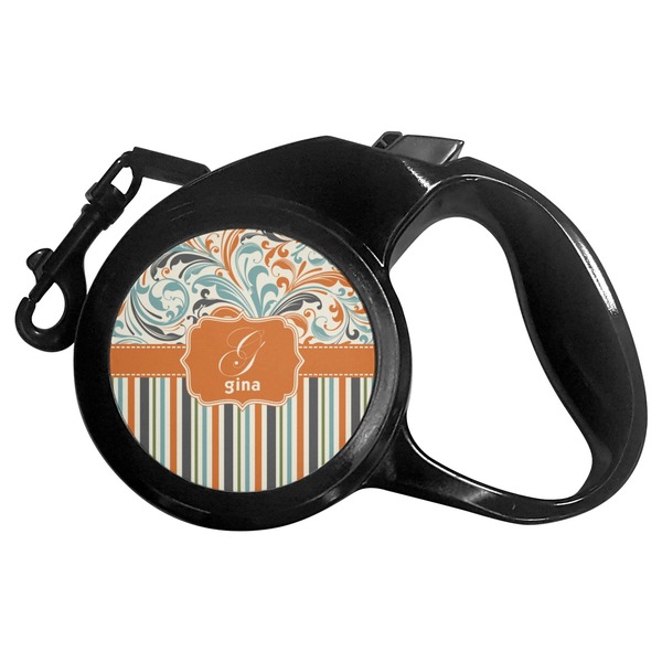 Custom Orange Blue Swirls & Stripes Retractable Dog Leash - Small (Personalized)