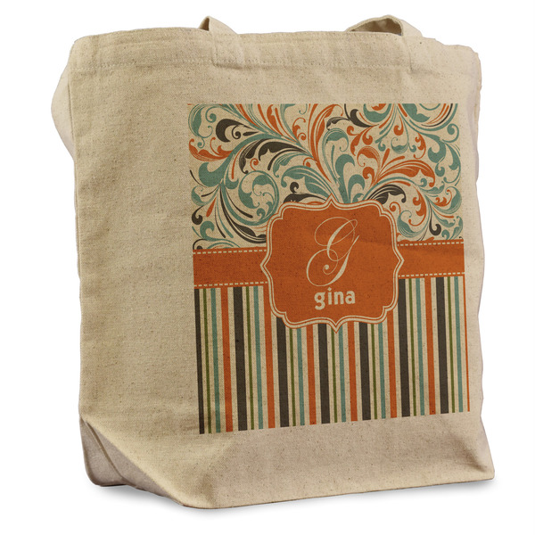 Custom Orange Blue Swirls & Stripes Reusable Cotton Grocery Bag (Personalized)