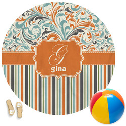 Orange Blue Swirls & Stripes Round Beach Towel (Personalized)