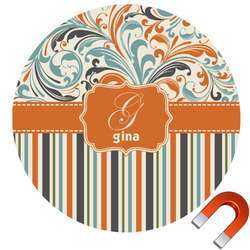Orange Blue Swirls & Stripes Round Car Magnet - 6" (Personalized)