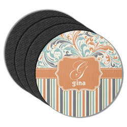 Orange Blue Swirls & Stripes Round Rubber Backed Coasters - Set of 4 (Personalized)