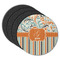 Orange Blue Swirls & Stripes Round Rubber Backed Coasters - Set of 4 (Personalized)