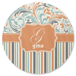 Orange Blue Swirls & Stripes Round Rubber Backed Coaster (Personalized)