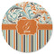 Orange Blue Swirls & Stripes Round Rubber Backed Coaster (Personalized)