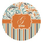 Orange Blue Swirls & Stripes Round Decal - Large (Personalized)