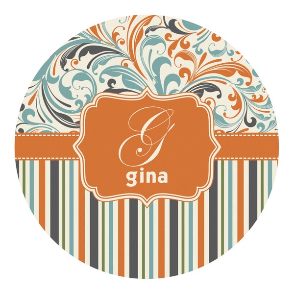 Custom Orange Blue Swirls & Stripes Round Decal (Personalized)