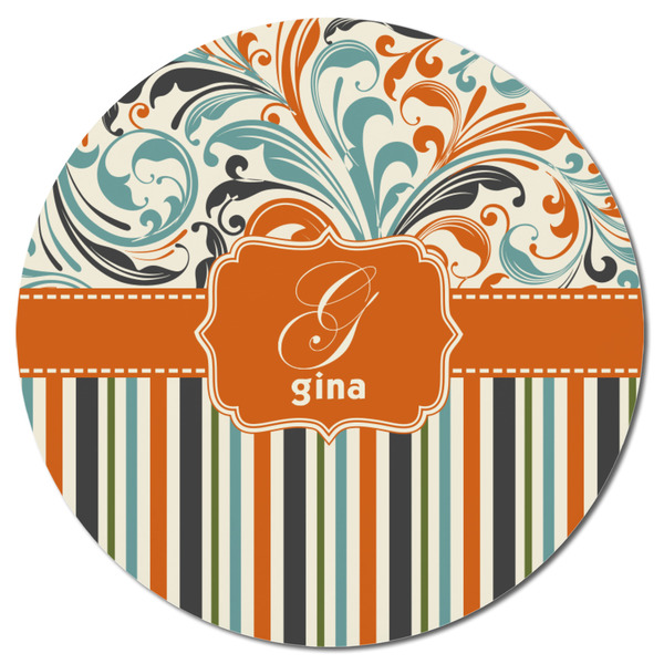 Orange Blue Swirls & Stripes Round Fridge Magnet - FRONT