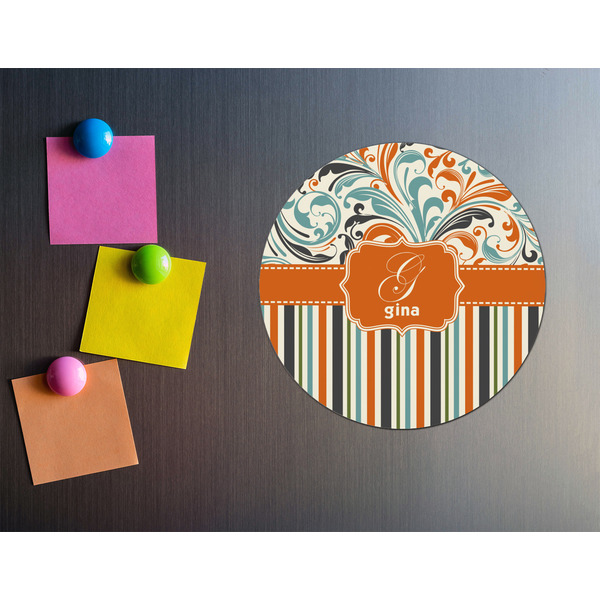 Orange Blue Swirls & Stripes Round Fridge Magnet - LIFESTYLE
