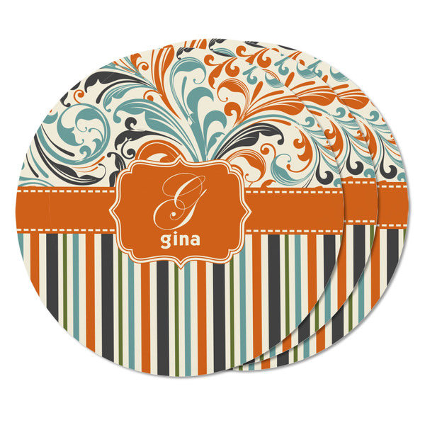 Orange Blue Swirls & Stripes Round Fridge Magnet - THREE