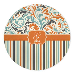 Orange Blue Swirls & Stripes 5' Round Indoor Area Rug (Personalized)