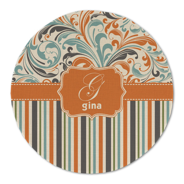Orange Blue Swirls & Stripes Round Linen Placemats - FRONT (Double Sided)