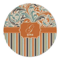 Orange Blue Swirls & Stripes Round Linen Placemat - Single Sided (Personalized)