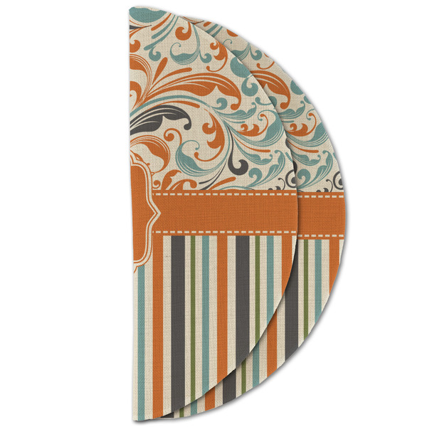 Orange Blue Swirls & Stripes Round Linen Placemats - HALF FOLDED (double sided)