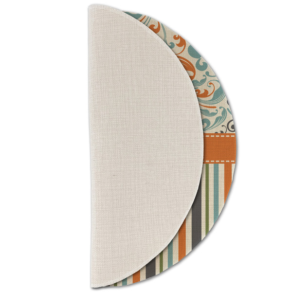 Orange Blue Swirls & Stripes Round Linen Placemats - HALF FOLDED (single sided)